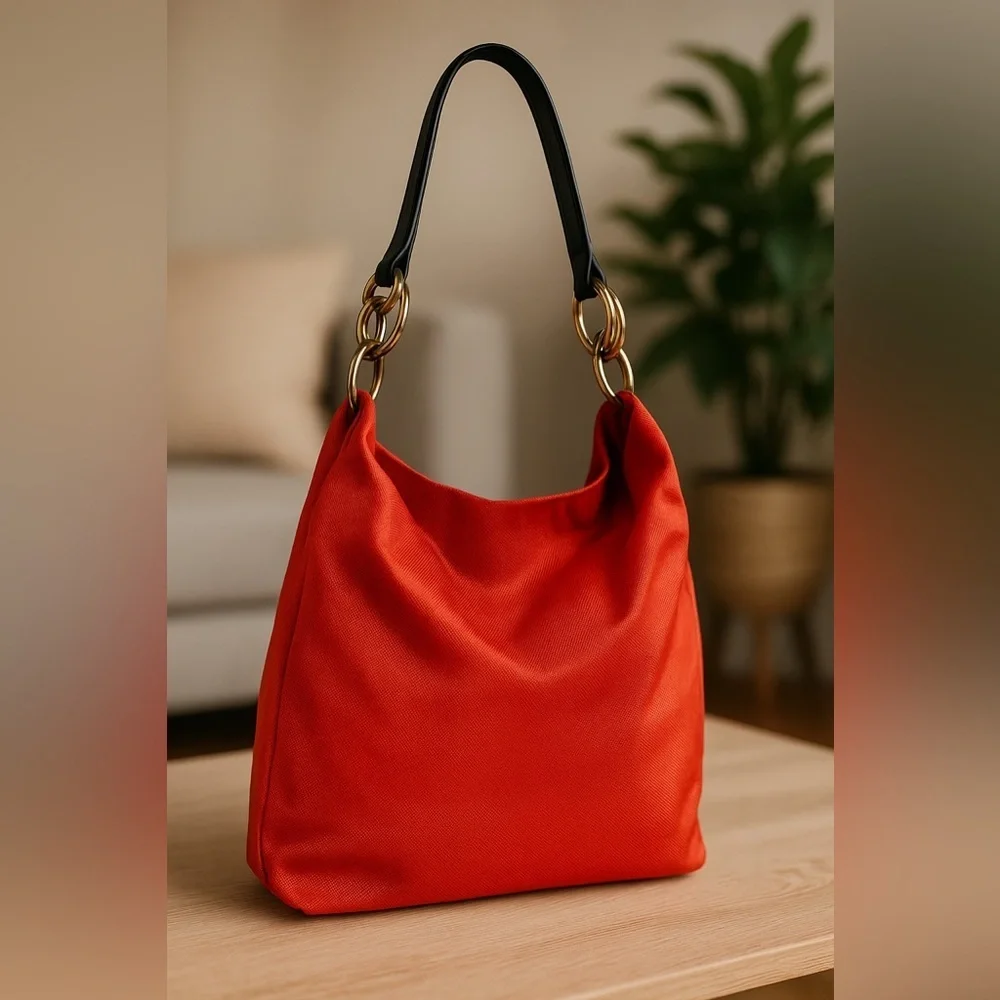 JPK Paris 75 Canvas Bucket Shoulder Bag – Red-Orange with Gold Hardware - Picture 15 of 16